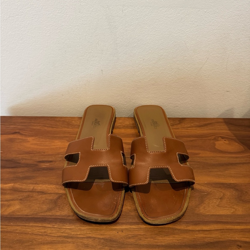Hermes Oran Tan Leather Sandals